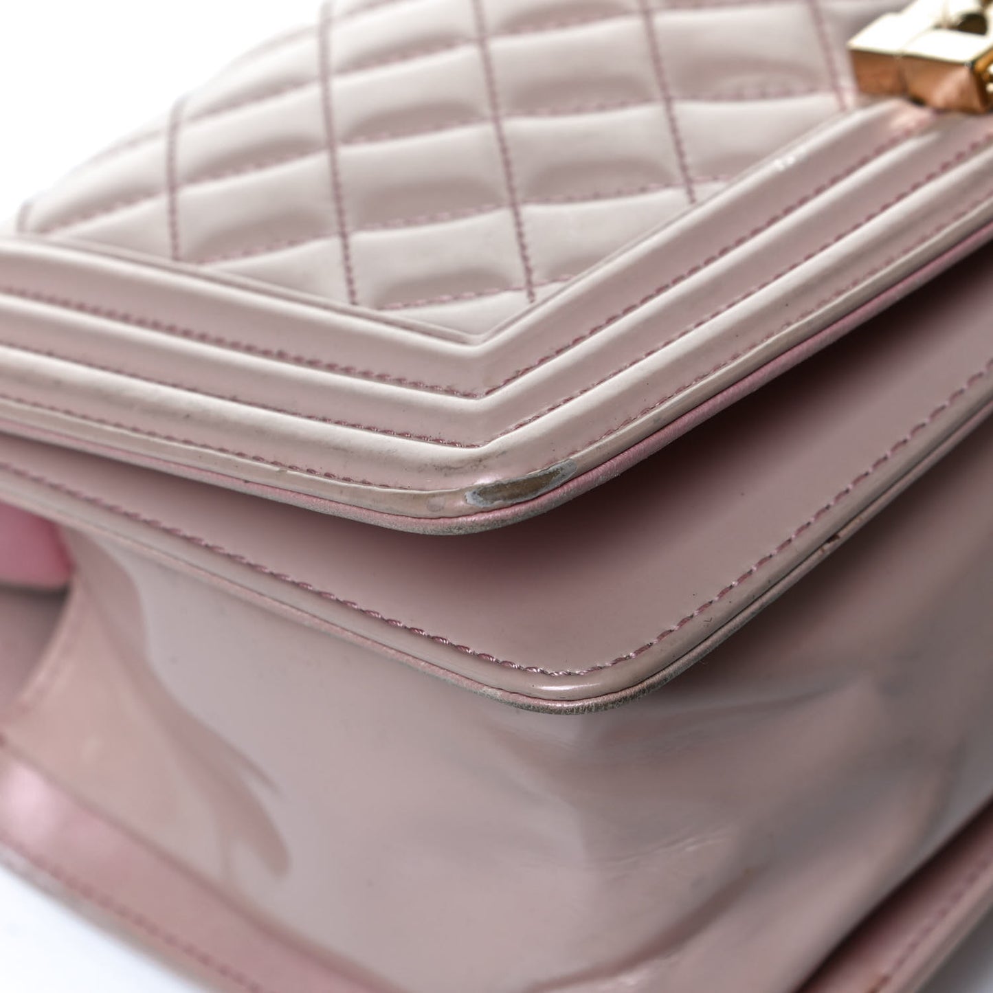 Patent Calfskin Quilted Medium Boy Flap Light Pink