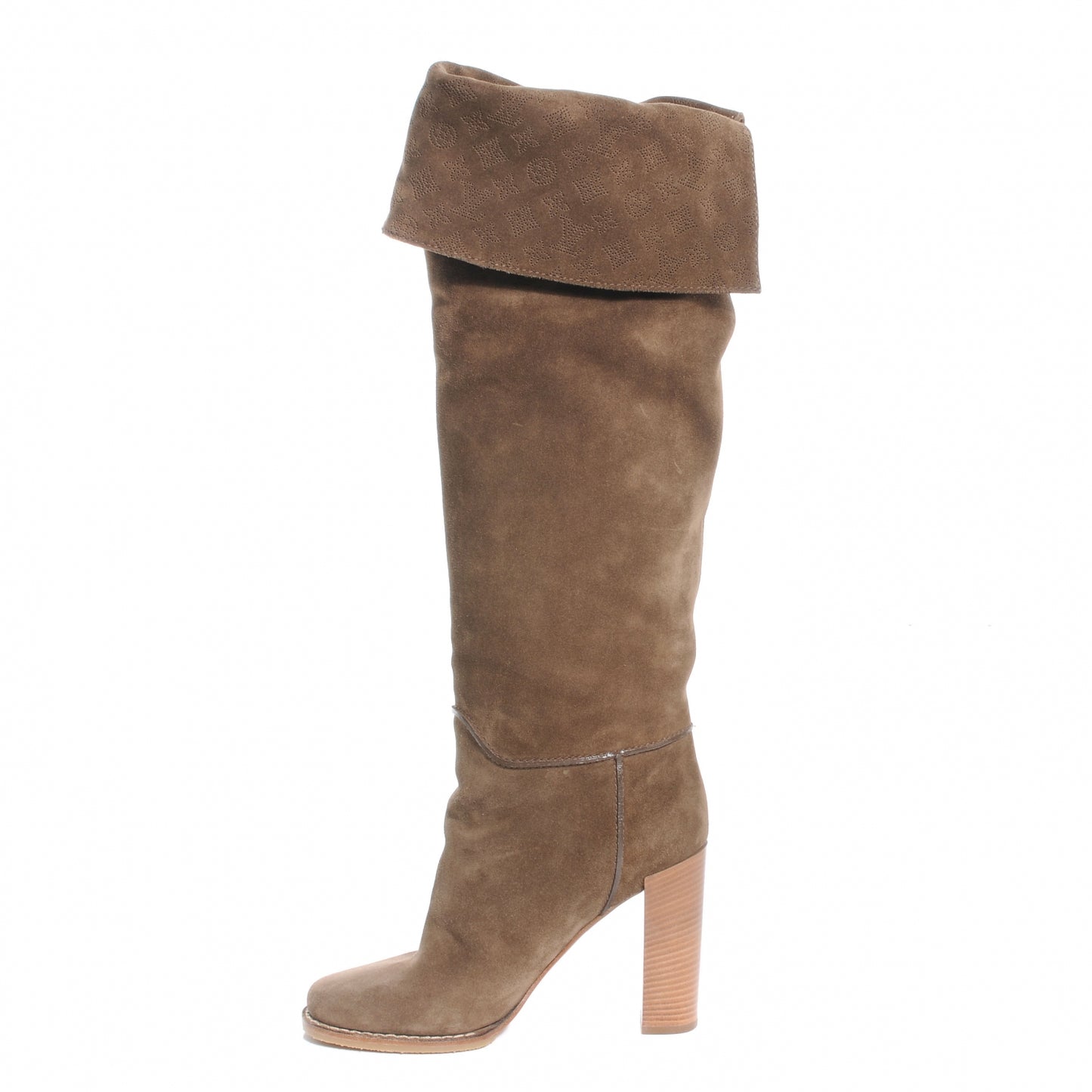 Suede Over The Knee Heeled Boots 38.5 Tan