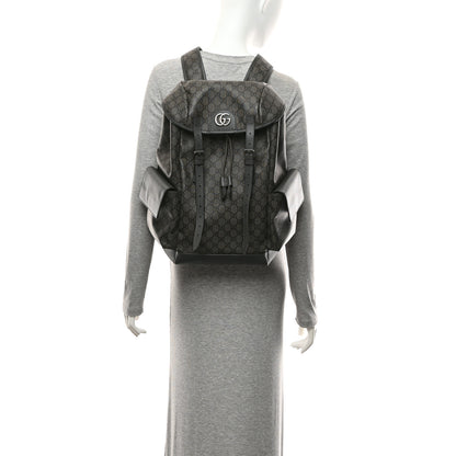 Gucci GG Supreme Monogram Textured Dollar Calfskin Medium Ophidia Double Buckle Backpack Grey Black Graphite Grey 2 of 10