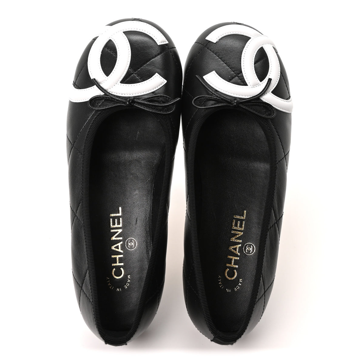 Chanel Lambskin Quilted CC Cambon Ballet Flats 38.5 Black White 2 of 10