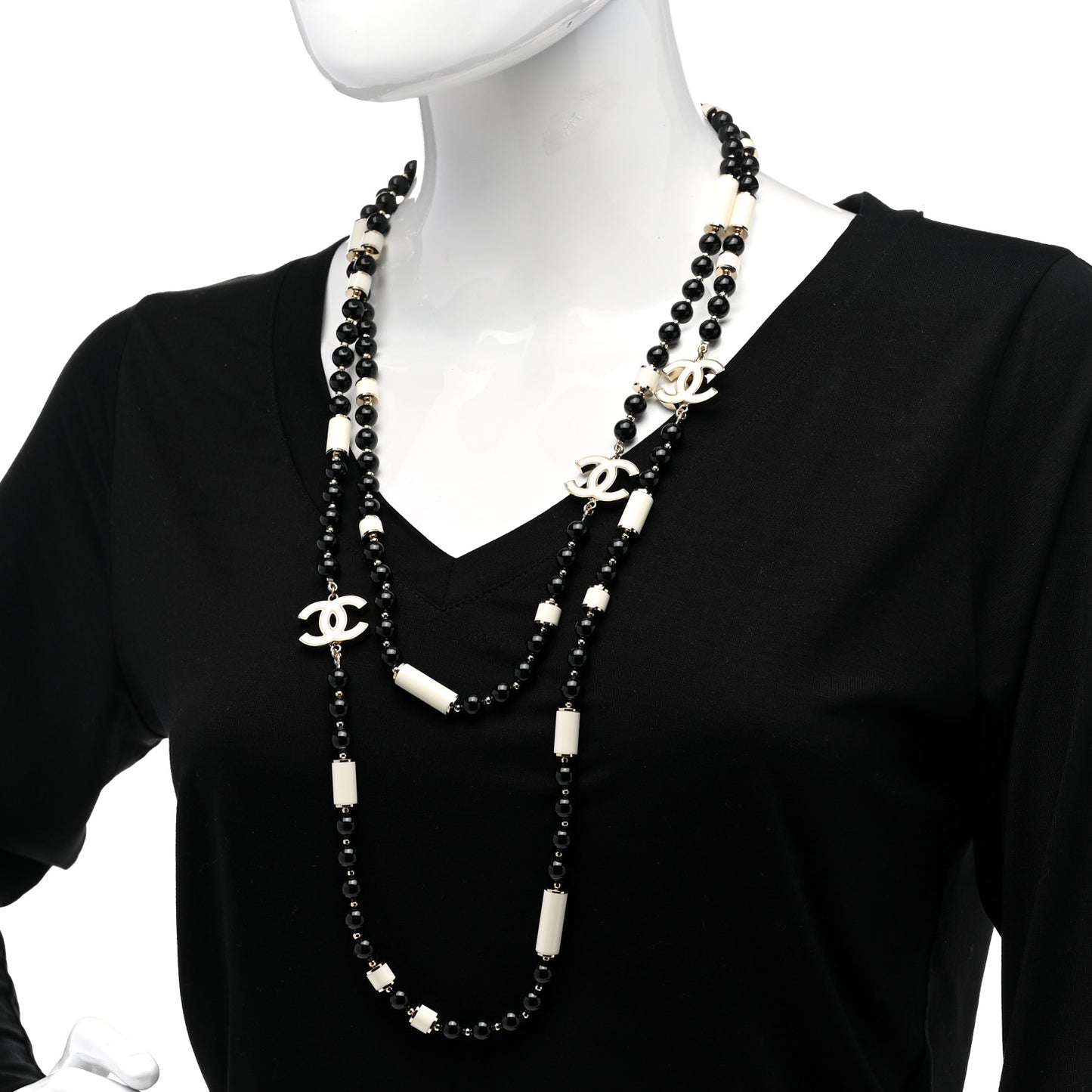 Resin Bead CC Long Necklace Gold Black White
