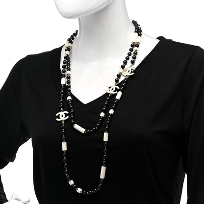 Chanel Resin Bead CC Long Necklace Gold Black White 2 of 6
