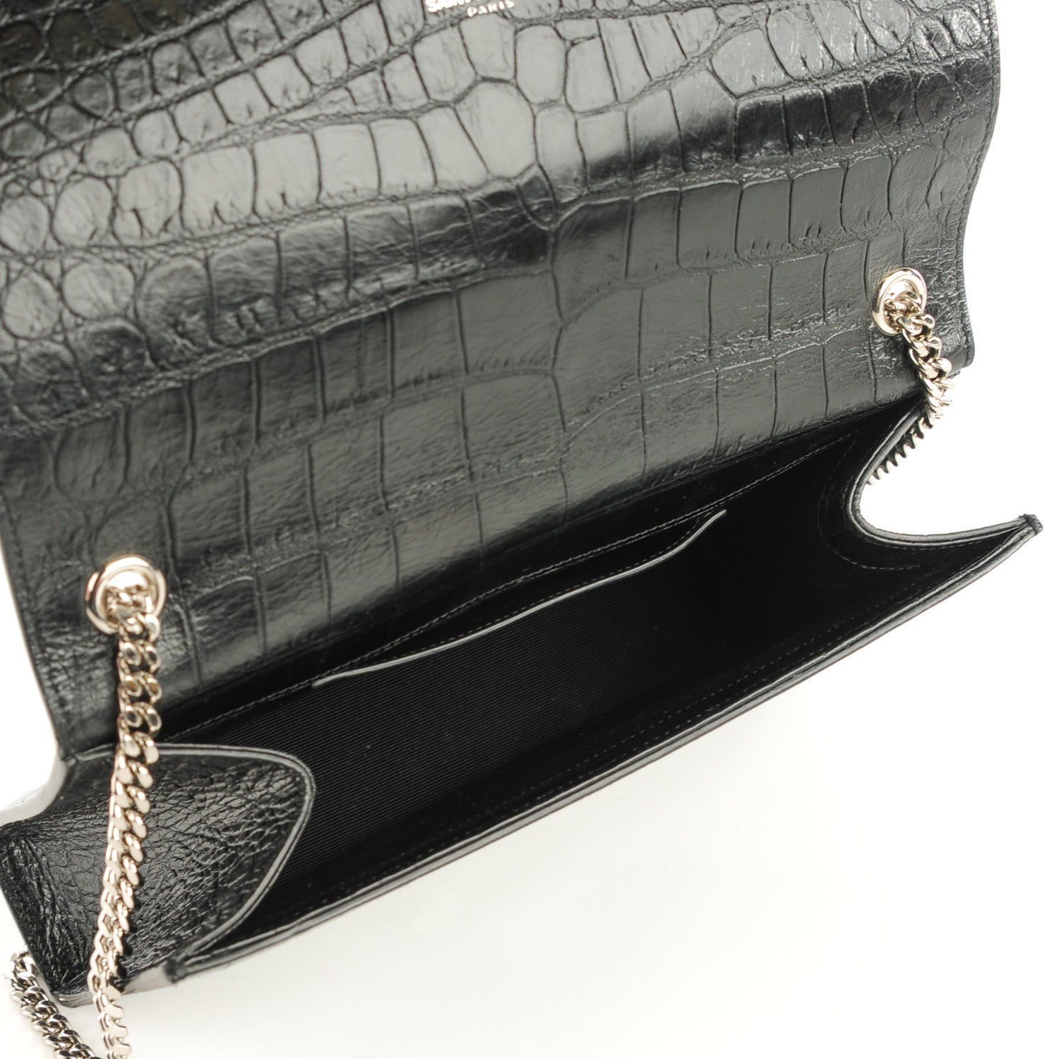 Saint Laurent Calfskin Crocodile Embossed Medium Classic Monogram Tassel Satchel Black 8 of 8