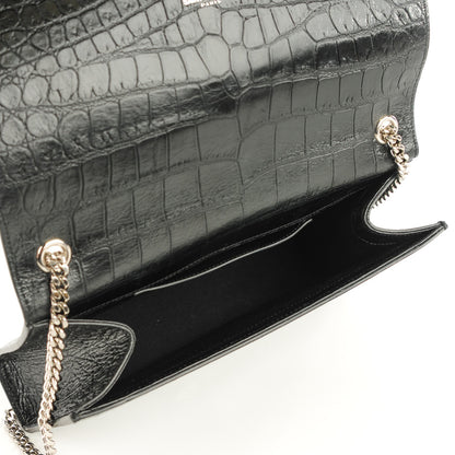 Saint Laurent Calfskin Crocodile Embossed Medium Classic Monogram Tassel Satchel Black 8 of 8