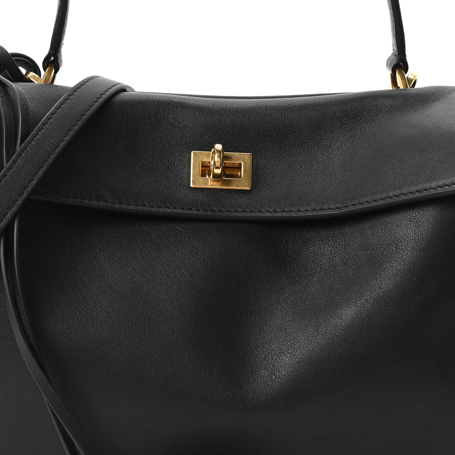 Natural Smooth Calfskin Small Rodeo Top Handle Handbag Black
