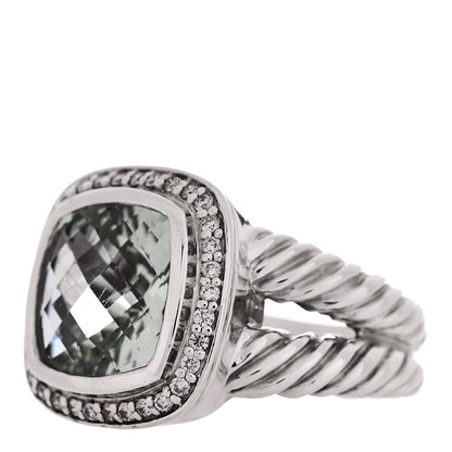 David Yurman Sterling Silver Diamond Prasiolite 11mm Albion Ring 54 6.75 3 of 5