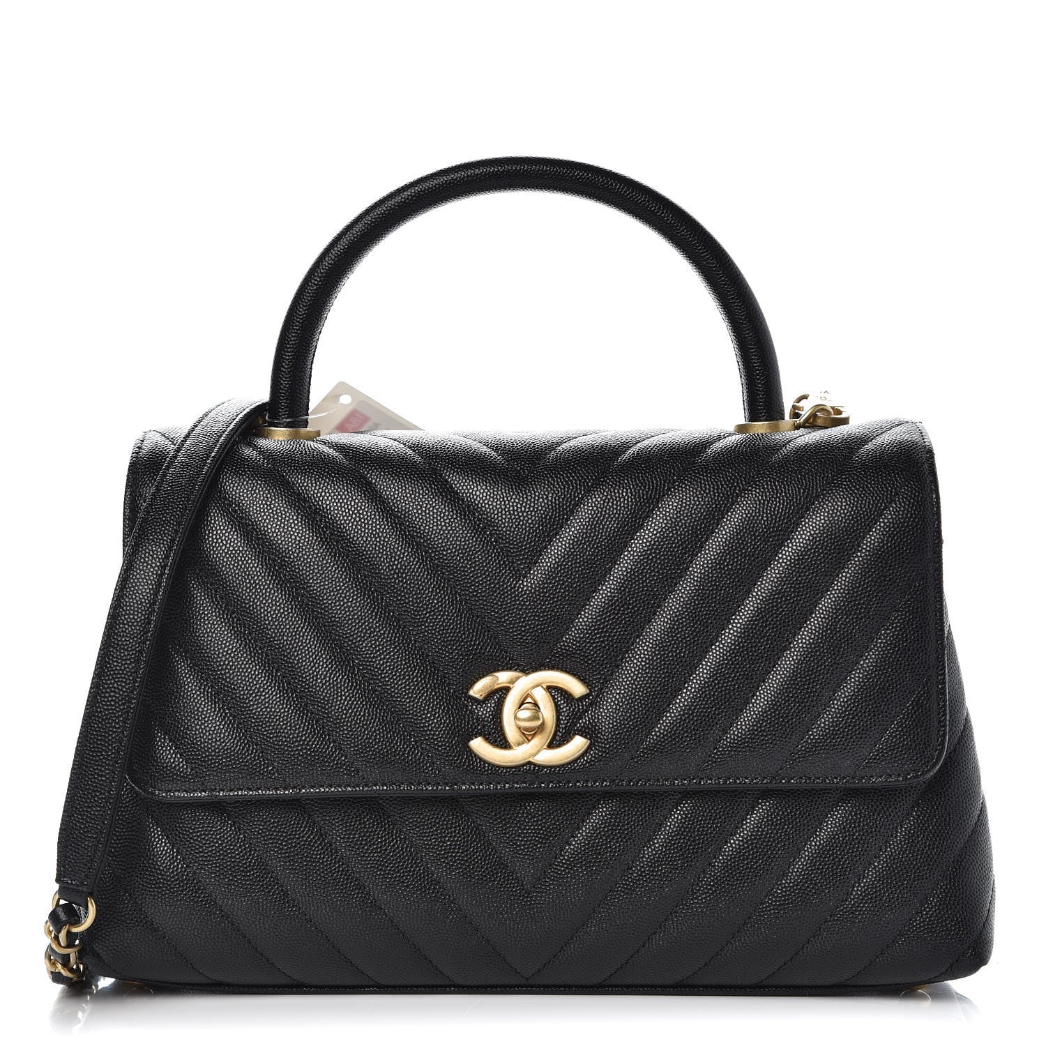 Chanel Caviar Chevron Quilted Small Coco Handle Flap Black 1 of 9
