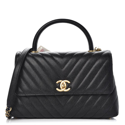 Chanel Caviar Chevron Quilted Small Coco Handle Flap Black 1 of 9