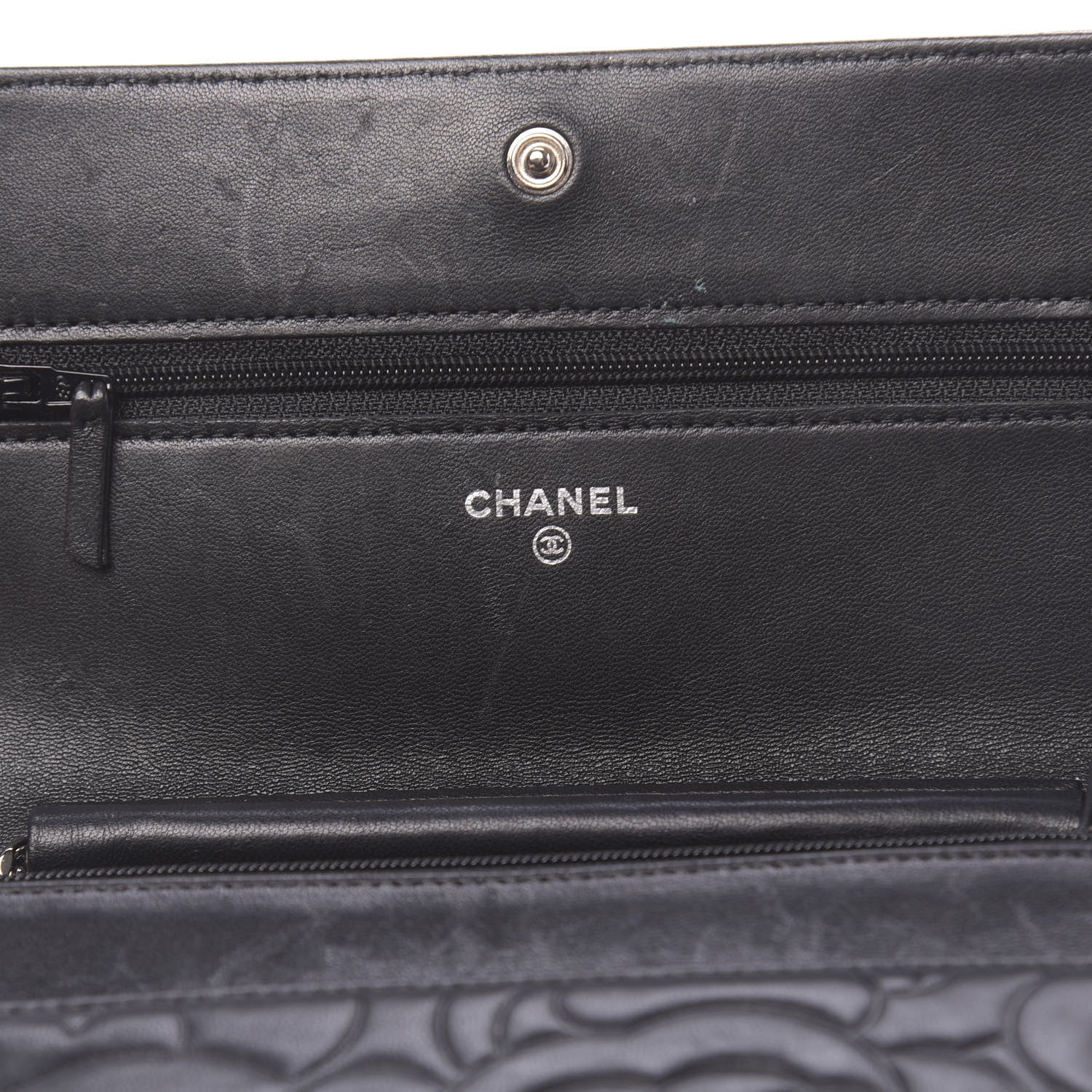 Chanel Lambskin Camellia Embossed Wallet on Chain WOC Black 6 of 13
