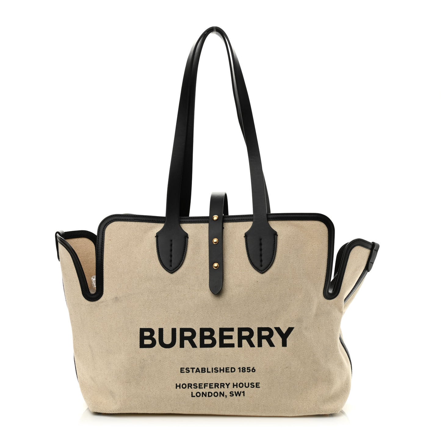 Cotton Soft Canvas Calfskin Medium Belt Tote Natural Black