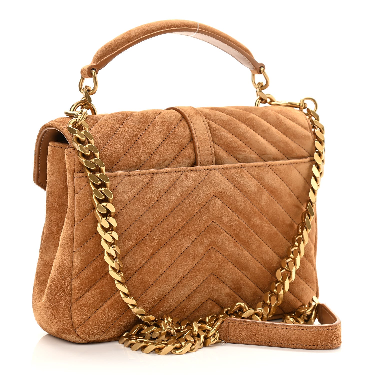 Saint Laurent Suede Matelasse Chevron Monogram Medium College Bag Cinnamon 3 of 11