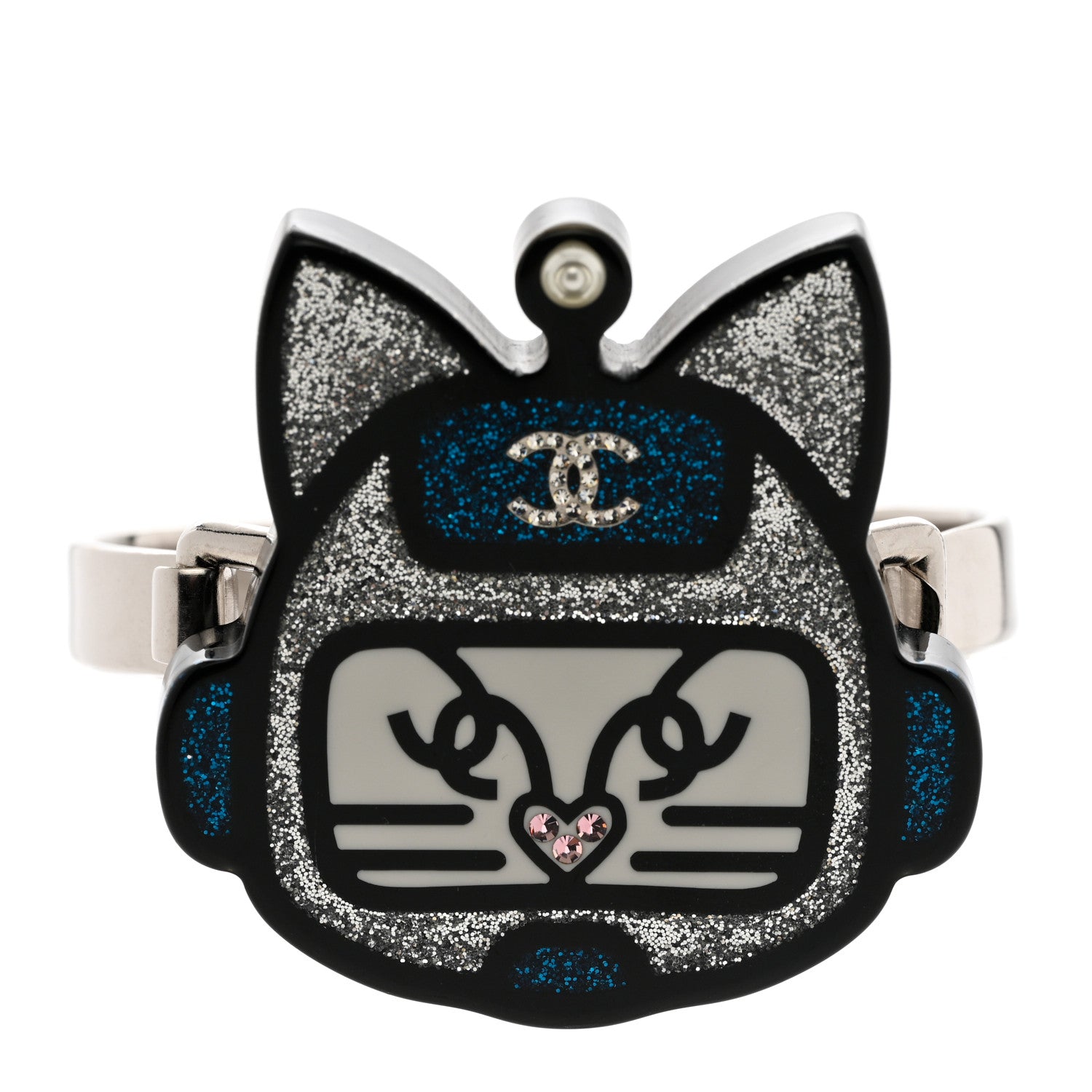 Chanel Resin Emoji Robot Cat Bracelet Silver Blue 1 of 4