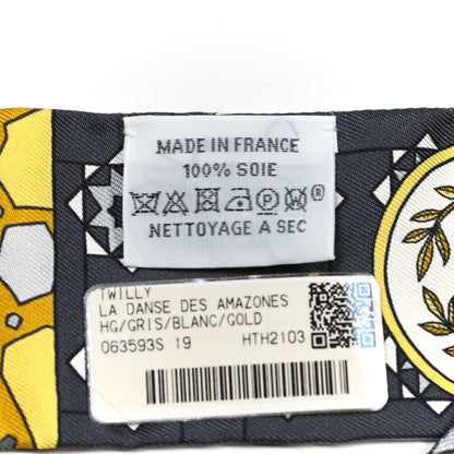 Hermes Silk La Danse Des Amazones Twilly Gris White Gold 4 of 4