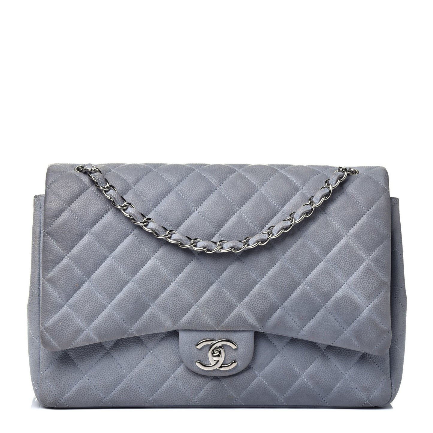 Iridescent Caviar Maxi Double Flap Light Blue