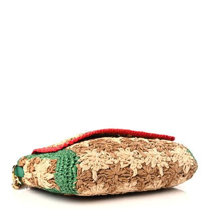 Gucci Raffia Azalea Calfskin Crochet Flower Small GG Marmont Shoulder Bag Natural Ecru Green Red New Shamarock 4 of 9