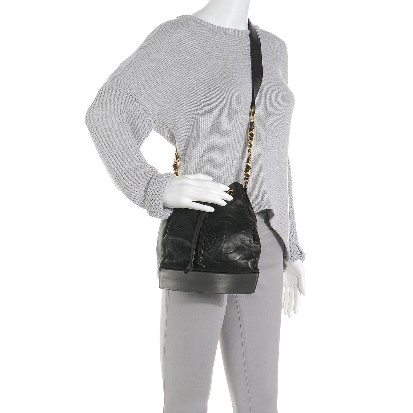 Lambskin Drawstring Shoulder Bag Dark Brown