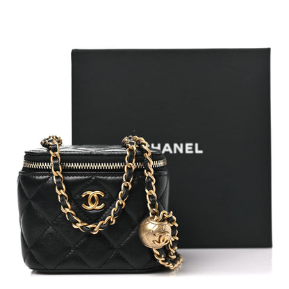 Chanel Lambskin Quilted Mini Pearl Crush Vanity Case With Chain Black 12 of 12