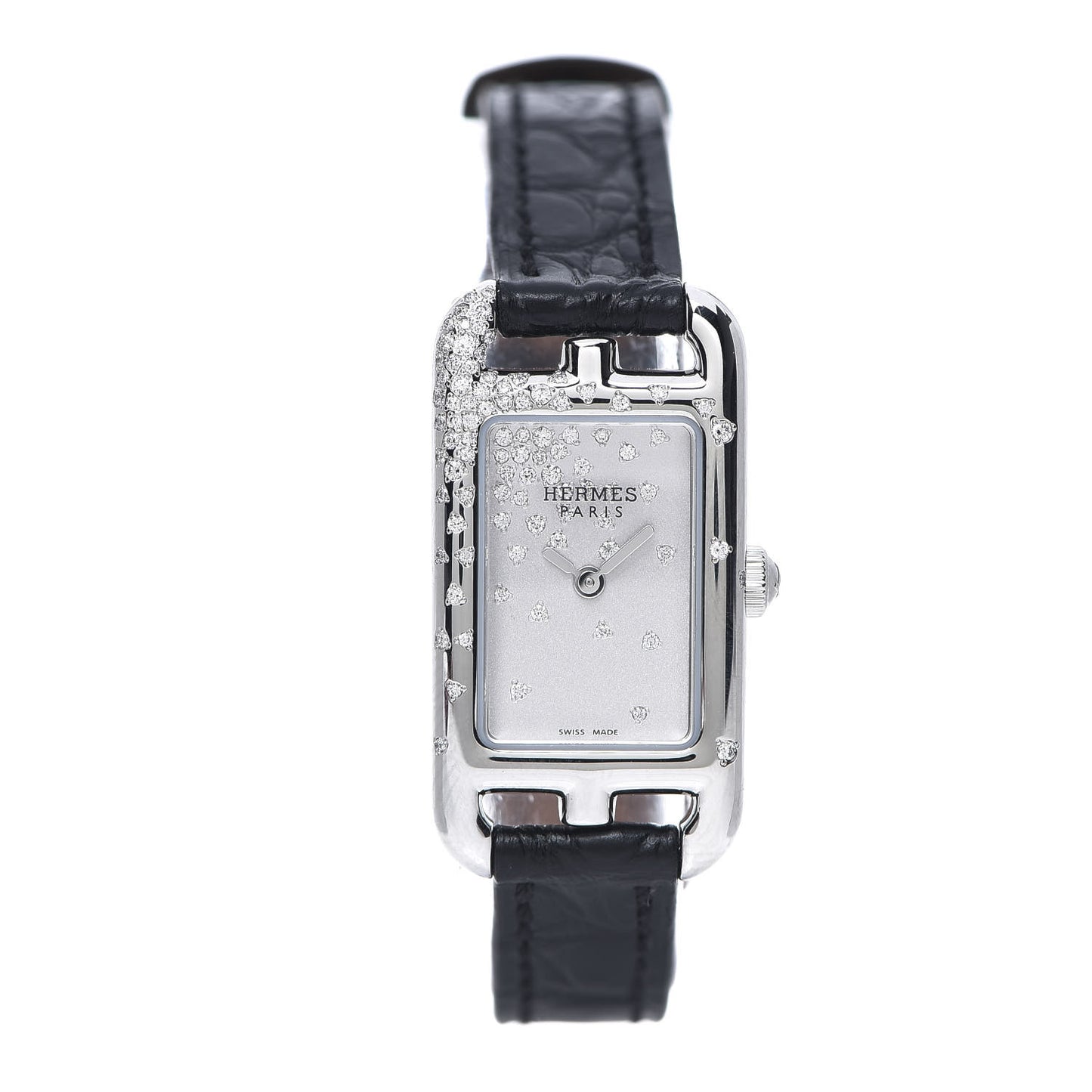 Stainless Steel Alligator Diamond 17mm Nantucket Jete De Diamants Quartz Watch Noir