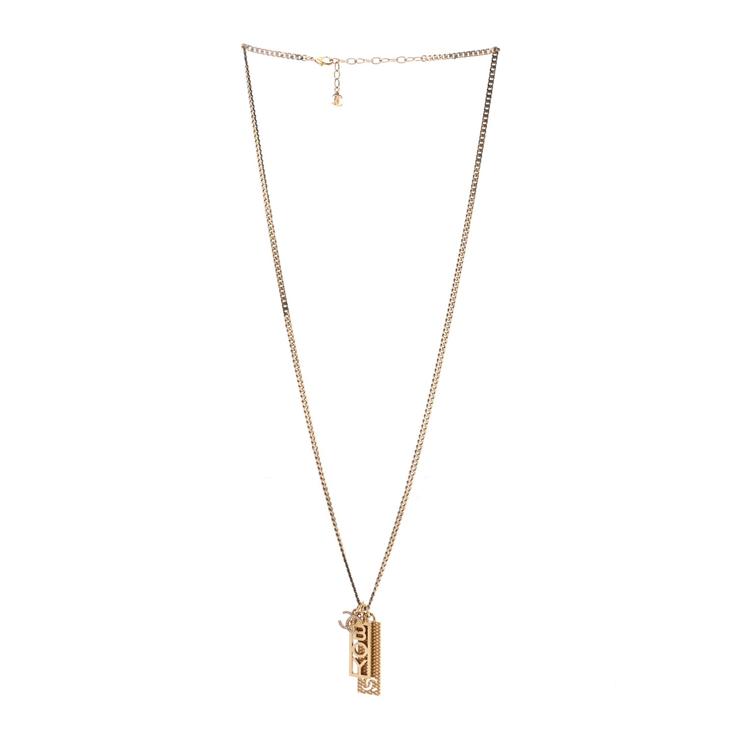 Metal Crystal CC Boy Pendant Long Necklace Gold