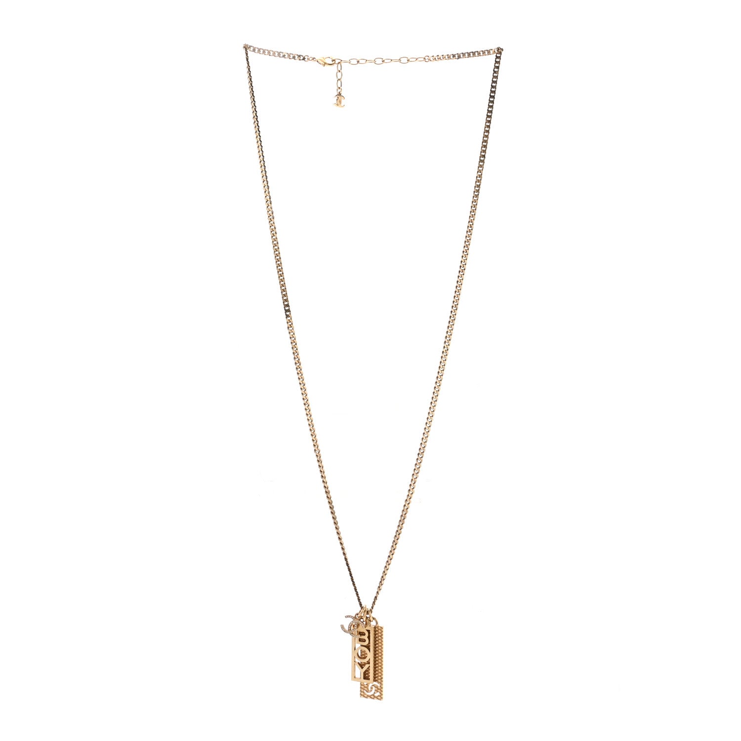 Chanel Metal Crystal CC Boy Pendant Long Necklace Gold 3 of 7