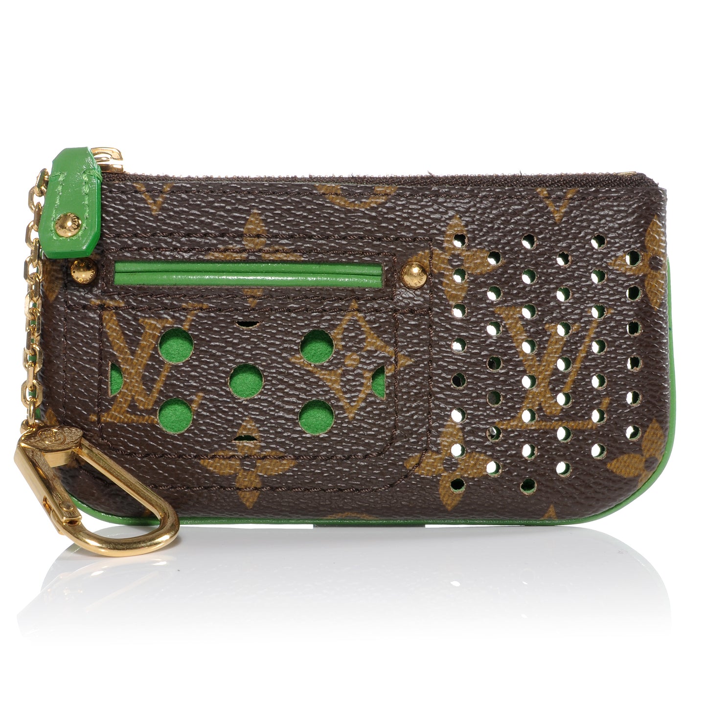 Monogram Perforated Key Pouch Green