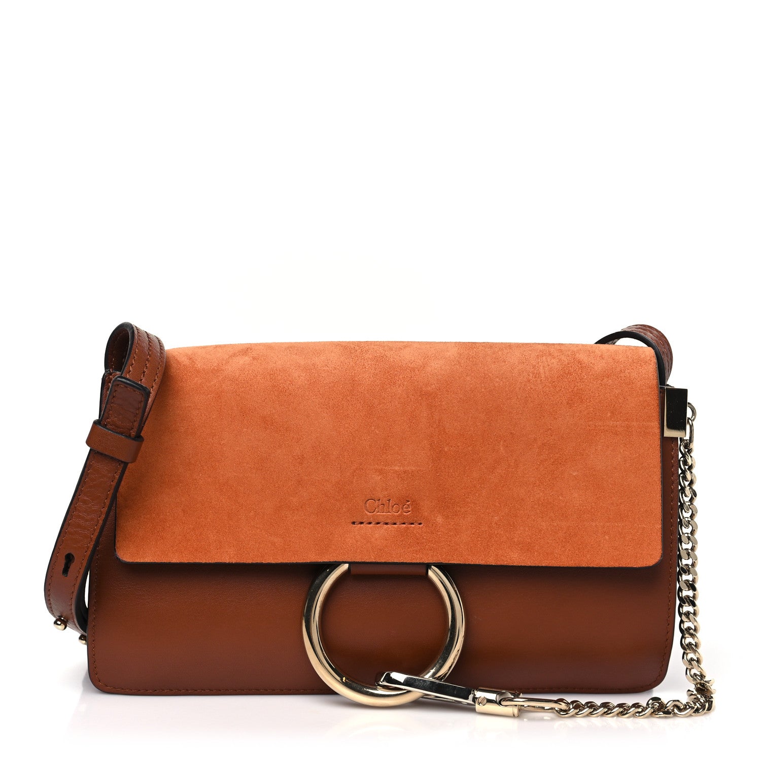 Chloe Suede Calfskin Small Faye Shoulder Bag Tobacco 1 of 9