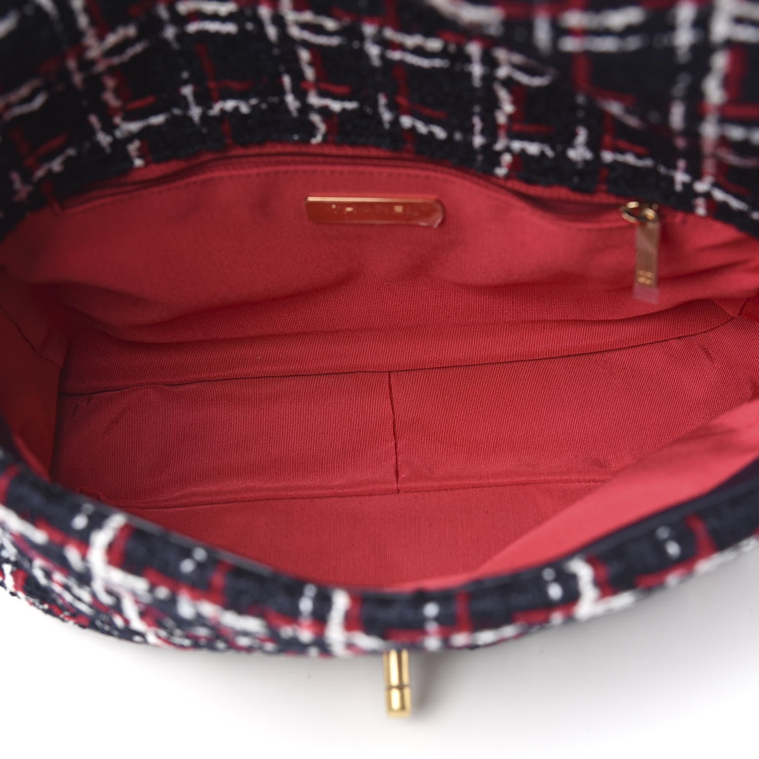 Chanel Tweed Quilted Large 19 Flap Navy Blue White Red 4 of 9