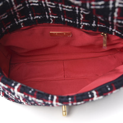 Chanel Tweed Quilted Large 19 Flap Navy Blue White Red 4 of 9
