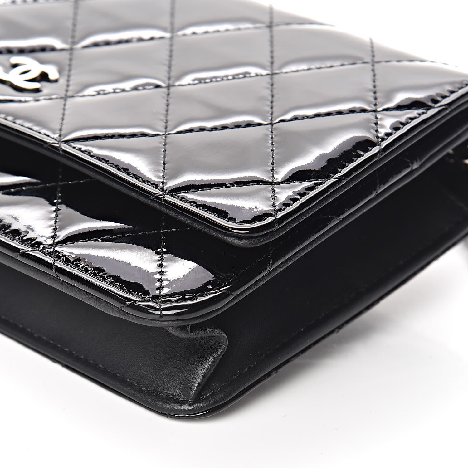 Chanel Patent Quilted Wallet On Chain WOC Black 10 of 12