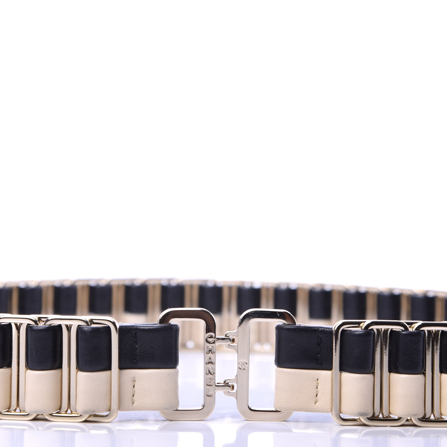 Chanel Lambskin Metal Belt 85 34 Black Beige 4 of 7
