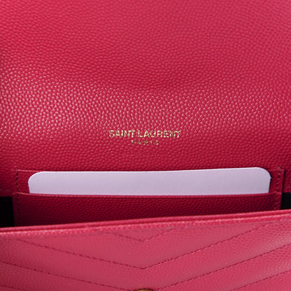 Saint Laurent Grain De Poudre Matelasse Chevron Small Monogram Envelope Wallet Fresh Fuchsia 6 of 6