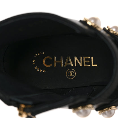 Chanel Lambskin Grosgrain Cap Toe Pearl Ankle Boots 35 Black 7 of 8