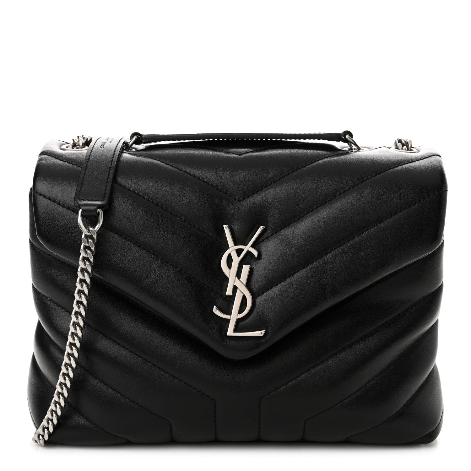 Saint Laurent Calfskin Y Quilted Monogram Small Loulou Chain Satchel Black 1 of 14