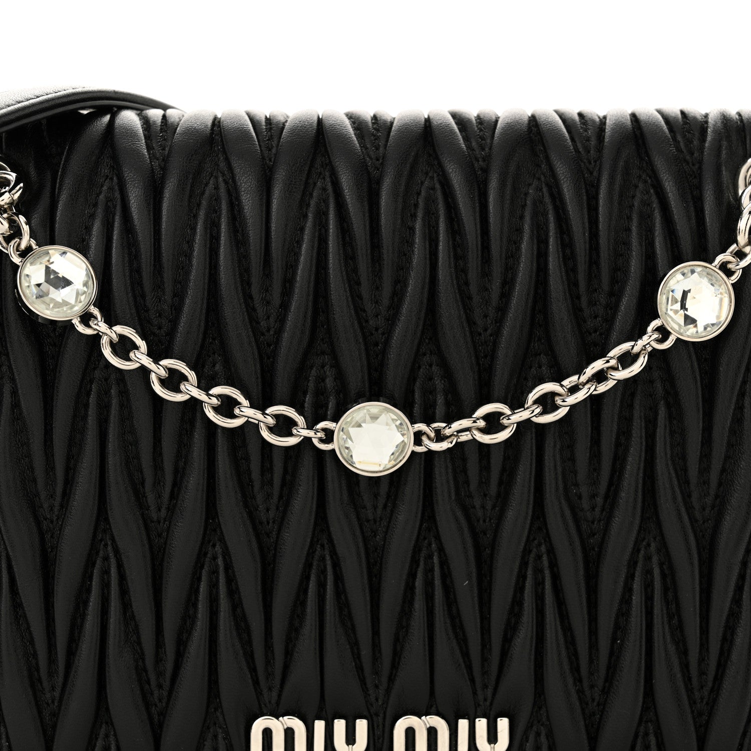Miu Miu Nappa Matelasse Crystal Mini Chain Bag Black 8 of 11