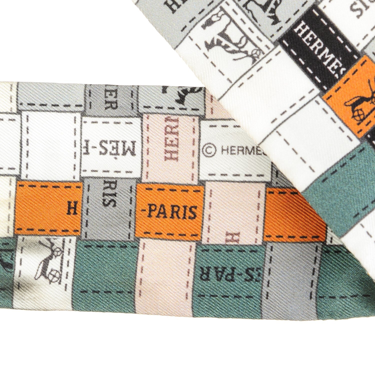 Hermes Silk Bolduc Au Carre Twilly Gris Caramel Blanc 3 of 5