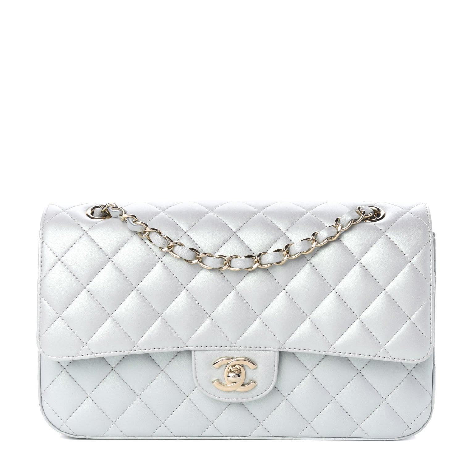 Chanel Iridescent Lambskin Quilted Medium Double Flap Light Blue 1 of 13