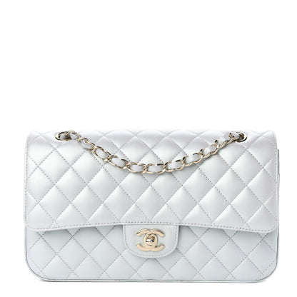 Chanel Iridescent Lambskin Quilted Medium Double Flap Light Blue 1 of 13