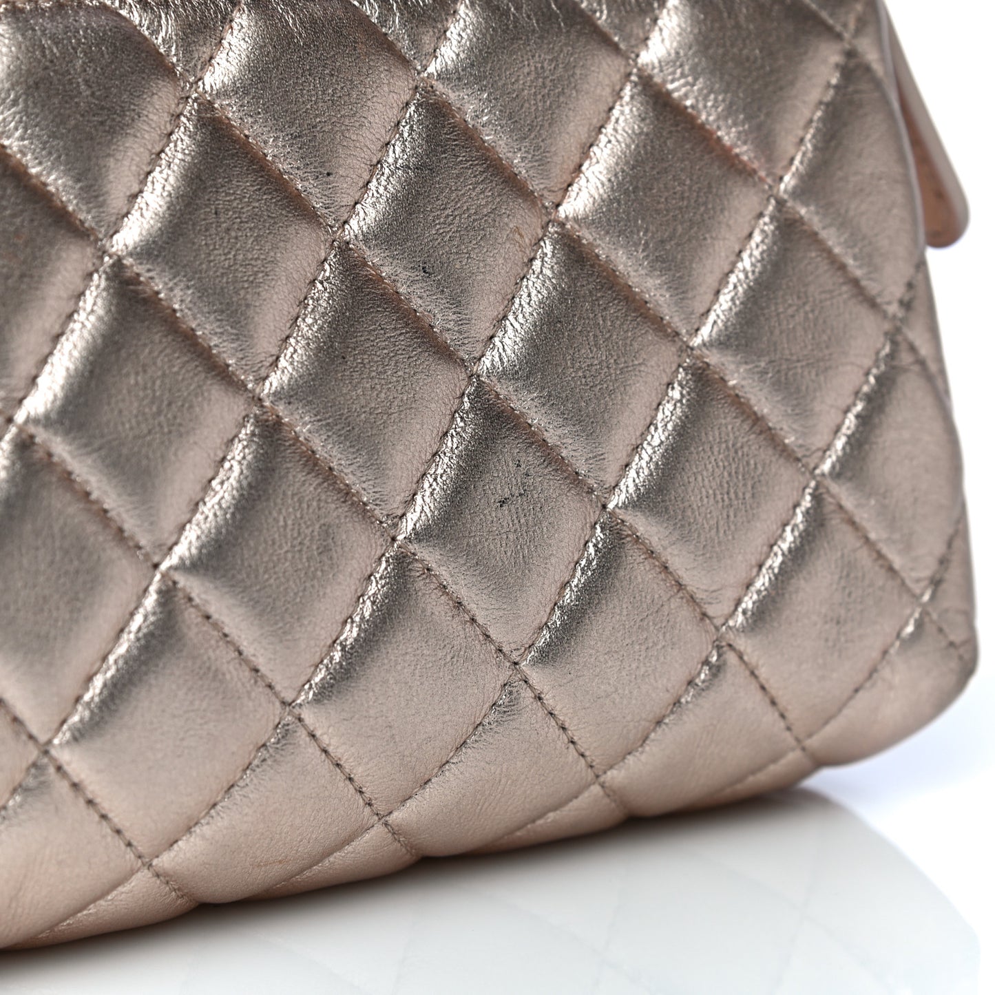 Metallic Lambskin Quilted Cosmetic Pouch Light Gold