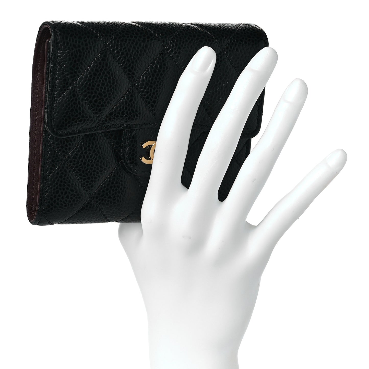 Caviar Quilted Compact Flap Wallet Black