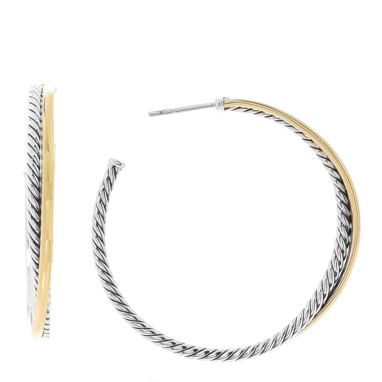 Sterling Silver 18K Yellow Gold 44mm Extra Large Crossover Cable Hoop Earrings