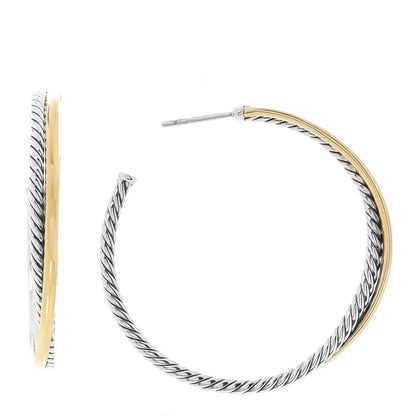 David Yurman Sterling Silver 18K Yellow Gold 44mm Extra Large Crossover Cable Hoop Earrings 1 of 5