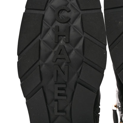 Chanel Shiny Calfskin Patent Quilted Chain Lace Up Combat Boots 39 Black 6 of 11