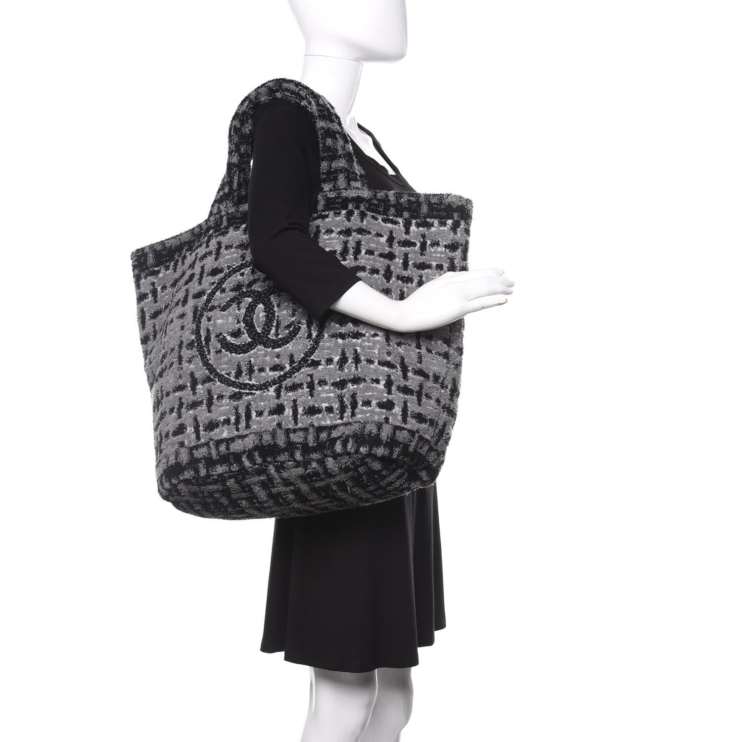 Chanel Terry Cotton CC Tote Black Grey 2 of 14