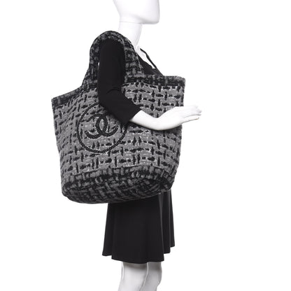Chanel Terry Cotton CC Tote Black Grey 2 of 14