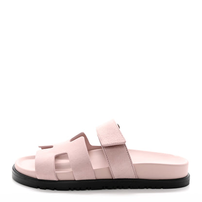 Hermes Suede Goatskin Womens Chypre Sandals 35.5 Rose Porcelaine 1 of 10