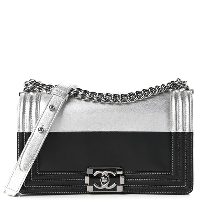 Chanel Metallic Goatskin Calfskin Medium Boy Flap Silver Black 1 of 11