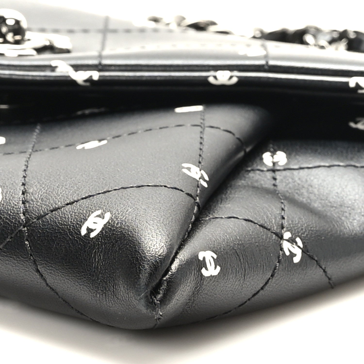 Chanel Printed Lambskin Logo CC Envelope Clutch With Chain Black White 9 of 9