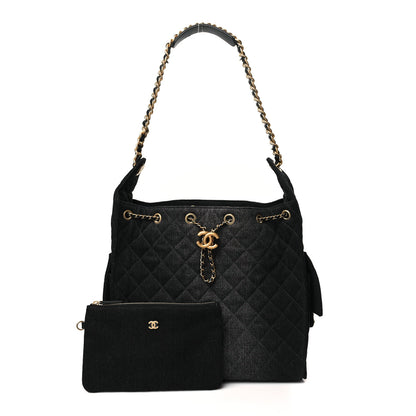 Chanel Washed Denim Quilted Medium Chanel 25 Handbag Black 3 of 12
