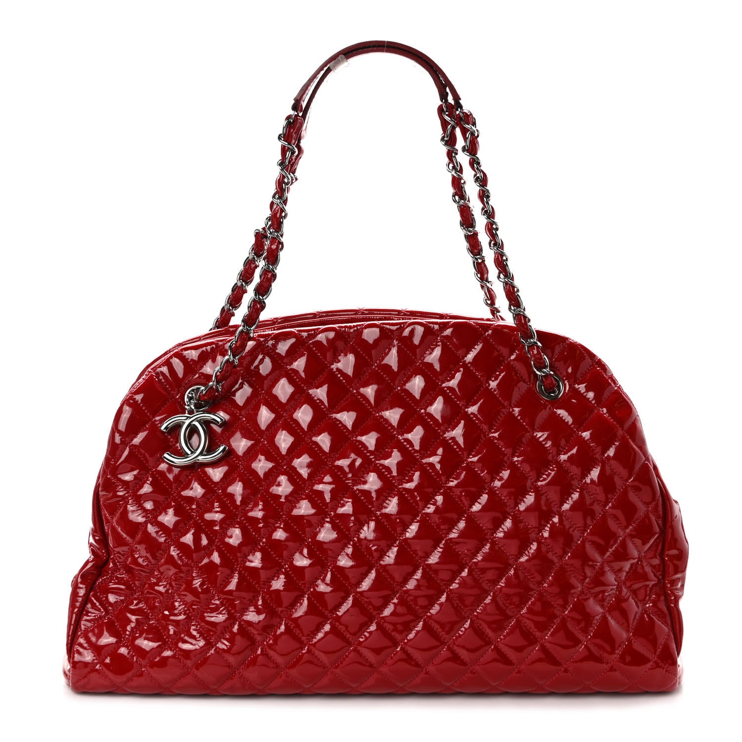 Chanel Patent Quilted Maxi Just Mademoiselle Bowling Bag Red 1 of 13