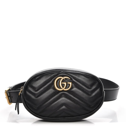 Gucci Calfskin Matelasse GG Marmont Belt Bag 75 30 Black 1 of 7